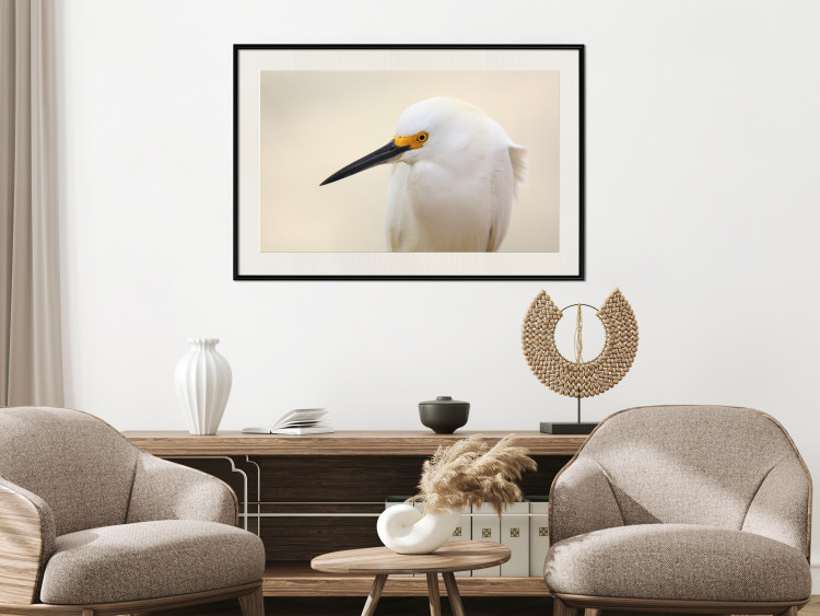 Wall Poster Snowy Egret - bird with a black beak and yellow face on a light background 129844 additionalImage 24