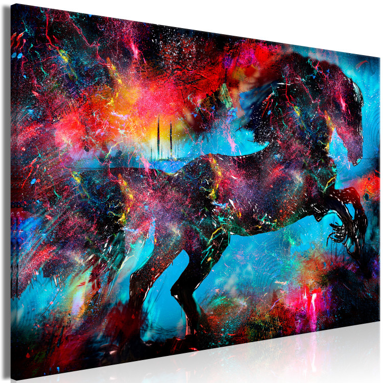 Canvas Print Mythical horse - colourful abstraction with a black animal 131644 additionalImage 2