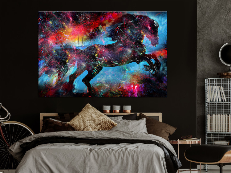 Canvas Print Mythical horse - colourful abstraction with a black animal 131644 additionalImage 3