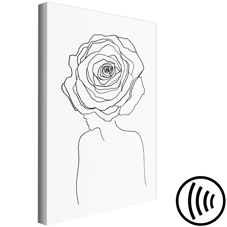 Canvas Rose in the hair - a linear woman silhouette with flower 132144 additionalImage 6