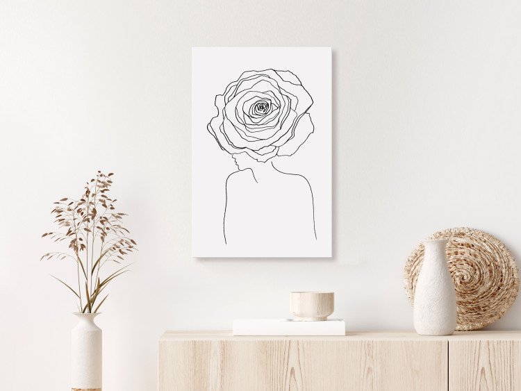 Canvas Rose in the hair - a linear woman silhouette with flower 132144 additionalImage 3