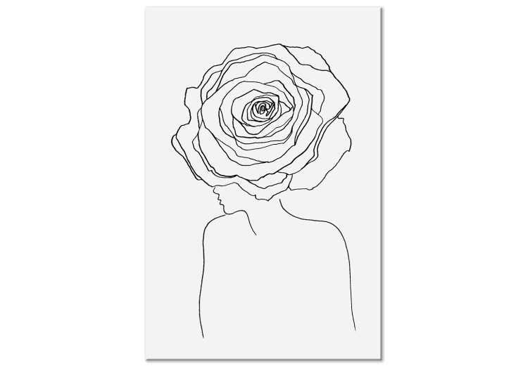 Canvas Rose in the hair - a linear woman silhouette with flower 132144