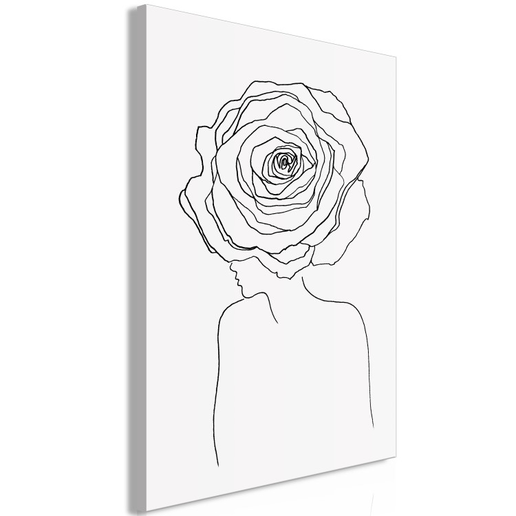 Canvas Rose in the hair - a linear woman silhouette with flower 132144 additionalImage 2