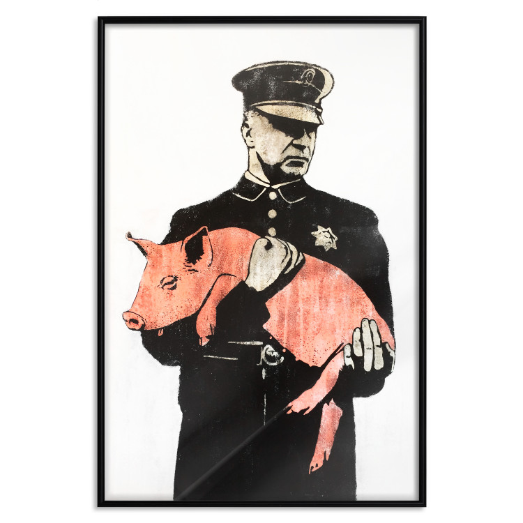 Poster Police Pig - policeman holding a sleeping pink piglet 132444 additionalImage 18