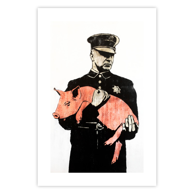 Poster Police Pig - policeman holding a sleeping pink piglet 132444 additionalImage 19