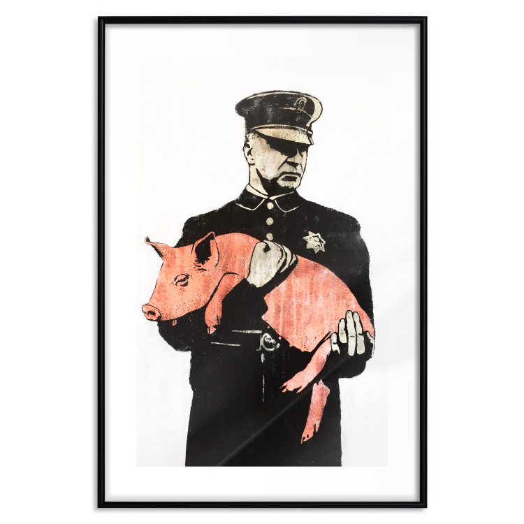 Poster Police Pig - policeman holding a sleeping pink piglet 132444 additionalImage 15