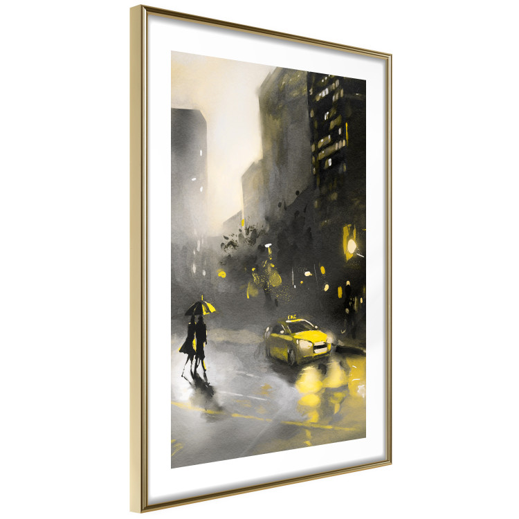 Wall Poster City Glow - yellow car and people against a gloomy architectural backdrop 136044 additionalImage 2