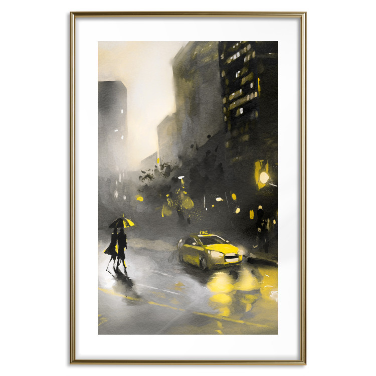 Wall Poster City Glow - yellow car and people against a gloomy architectural backdrop 136044 additionalImage 12