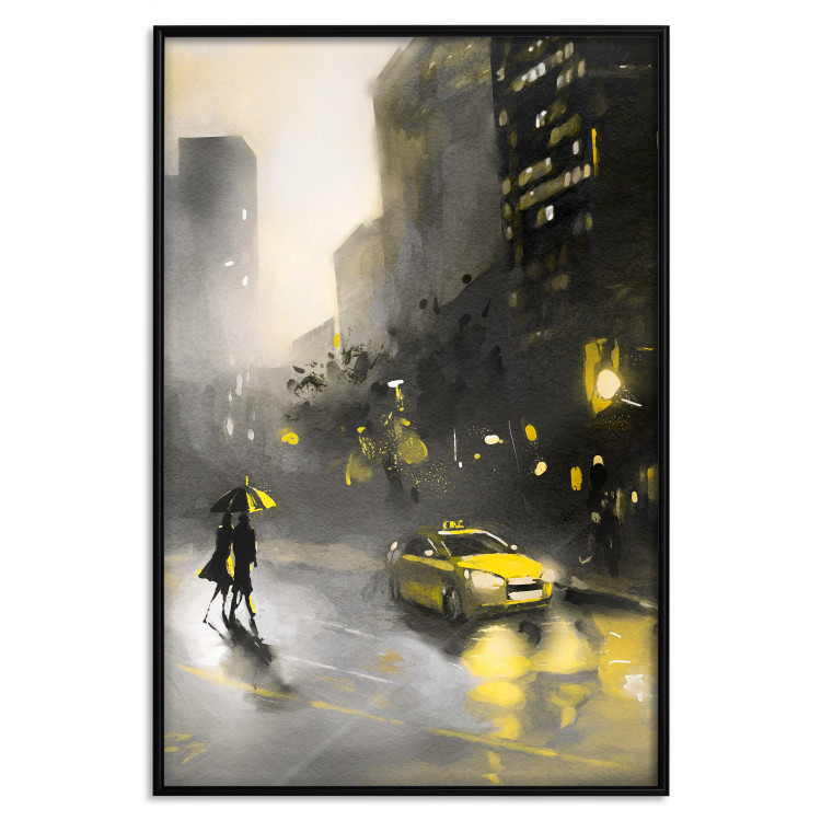 Wall Poster City Glow - yellow car and people against a gloomy architectural backdrop 136044 additionalImage 13
