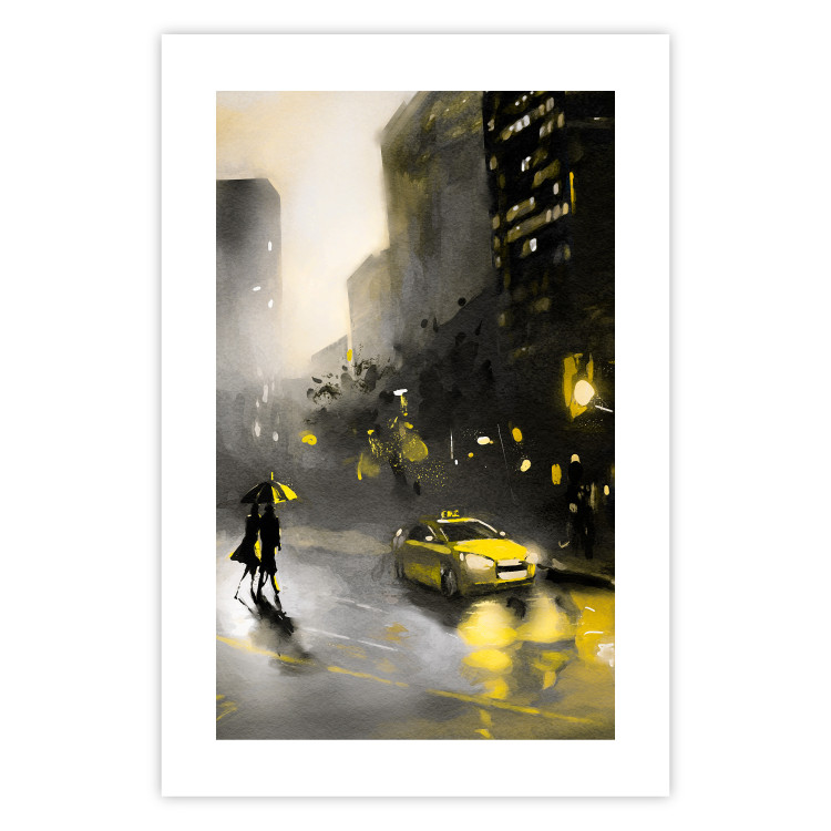 Wall Poster City Glow - yellow car and people against a gloomy architectural backdrop 136044 additionalImage 9
