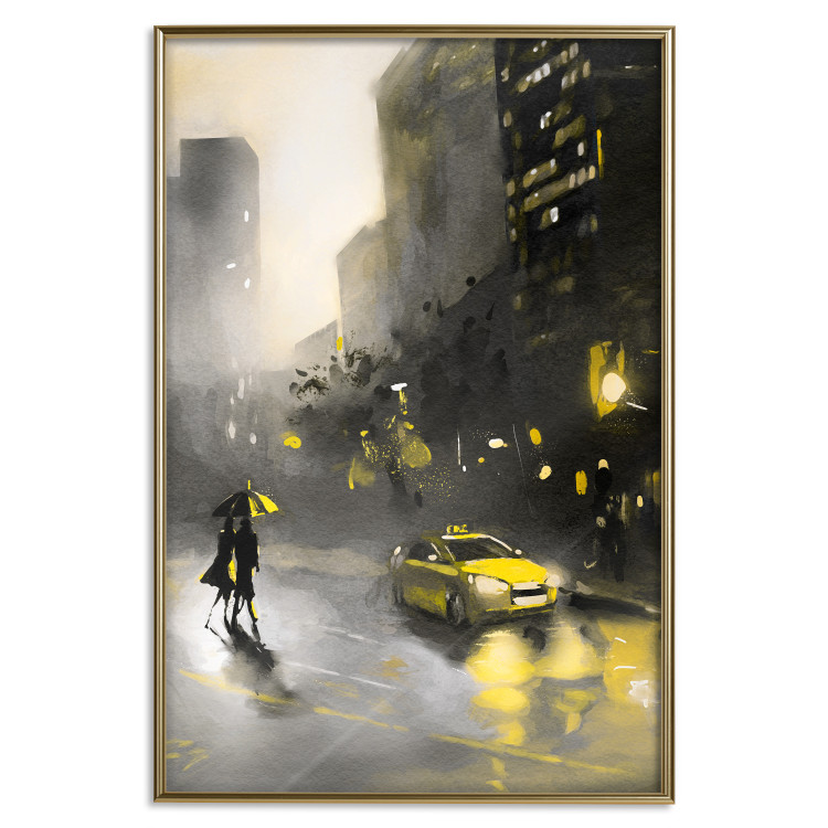 Wall Poster City Glow - yellow car and people against a gloomy architectural backdrop 136044 additionalImage 11