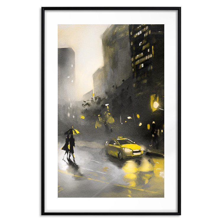 Wall Poster City Glow - yellow car and people against a gloomy architectural backdrop 136044 additionalImage 20