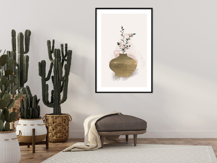 Wall Poster Golden Vase - a simple composition with green foliage in a vase on a beige background 136544 additionalImage 17