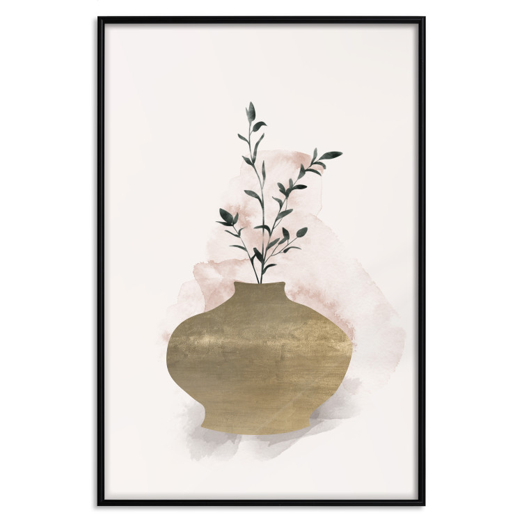 Wall Poster Golden Vase - a simple composition with green foliage in a vase on a beige background 136544 additionalImage 13