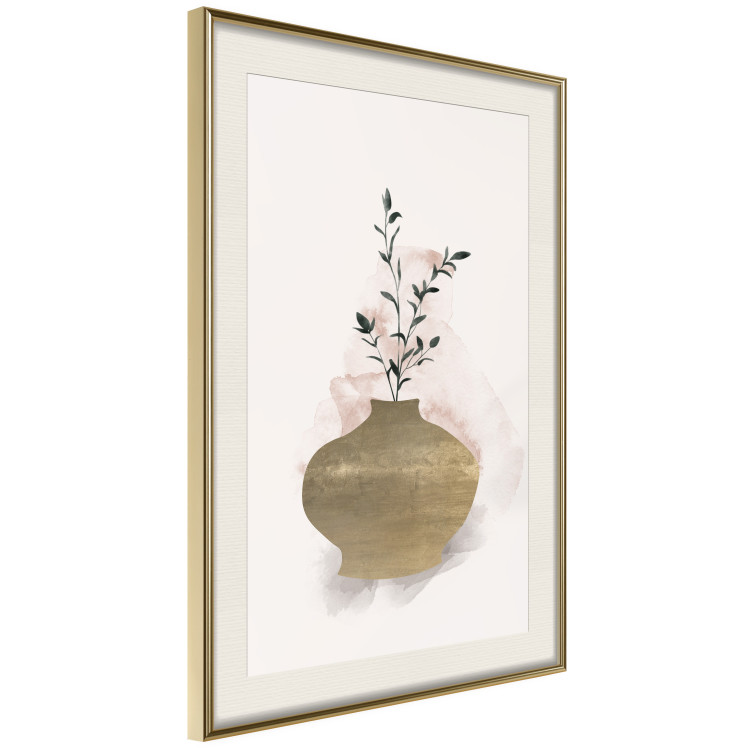 Wall Poster Golden Vase - a simple composition with green foliage in a vase on a beige background 136544 additionalImage 22