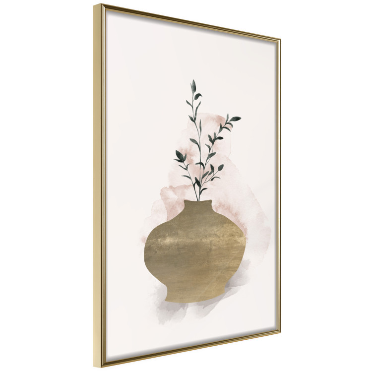 Wall Poster Golden Vase - a simple composition with green foliage in a vase on a beige background 136544 additionalImage 4
