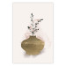 Wall Poster Golden Vase - a simple composition with green foliage in a vase on a beige background 136544