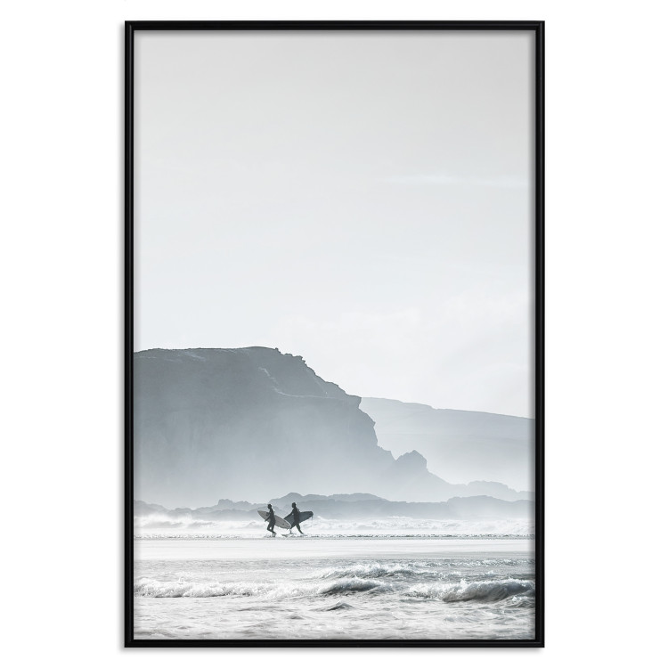 Poster Waiting for the Waves - seascape with large waves and surfers on boards 137844 additionalImage 10