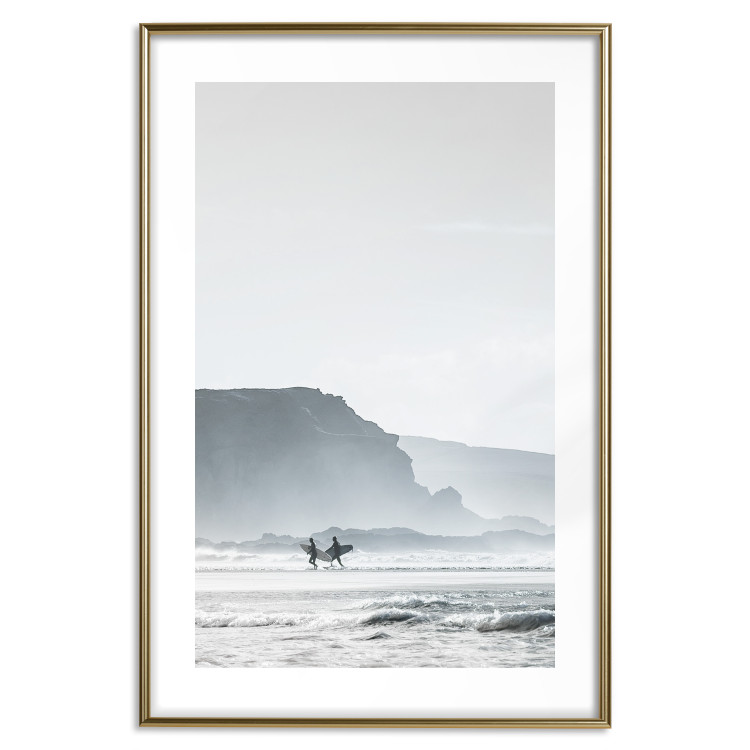 Poster Waiting for the Waves - seascape with large waves and surfers on boards 137844 additionalImage 16