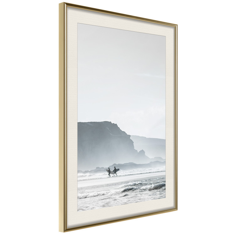 Poster Waiting for the Waves - seascape with large waves and surfers on boards 137844 additionalImage 3