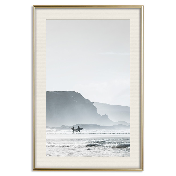 Poster Waiting for the Waves - seascape with large waves and surfers on boards 137844 additionalImage 18