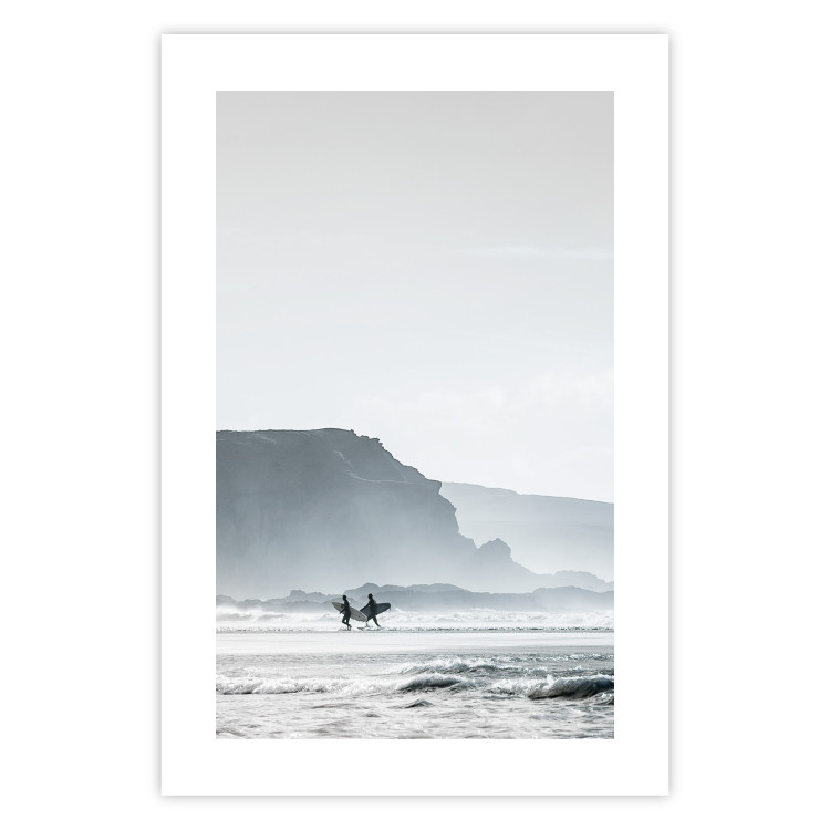 Poster Waiting for the Waves - seascape with large waves and surfers on boards 137844 additionalImage 11