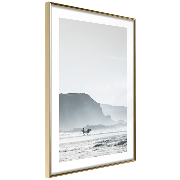 Poster Waiting for the Waves - seascape with large waves and surfers on boards 137844 additionalImage 2