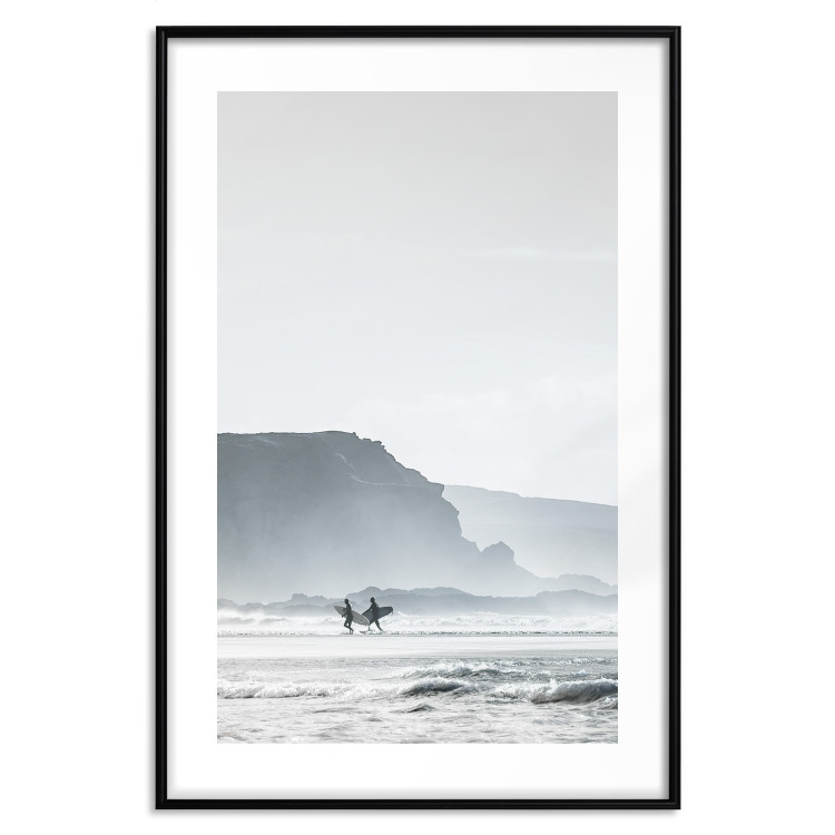 Poster Waiting for the Waves - seascape with large waves and surfers on boards 137844 additionalImage 14