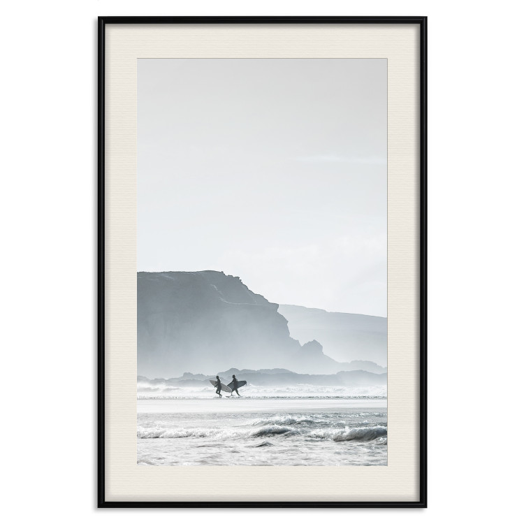 Poster Waiting for the Waves - seascape with large waves and surfers on boards 137844 additionalImage 17