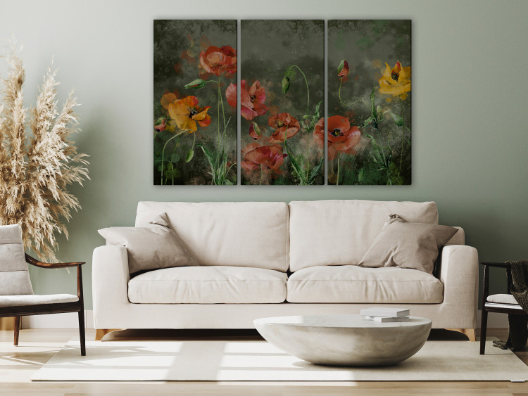 Canvas Painted Poppies - Red Flowers in a Dark Green Meadow 146444 additionalImage 3