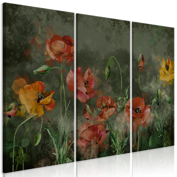 Canvas Painted Poppies - Red Flowers in a Dark Green Meadow 146444 additionalImage 2