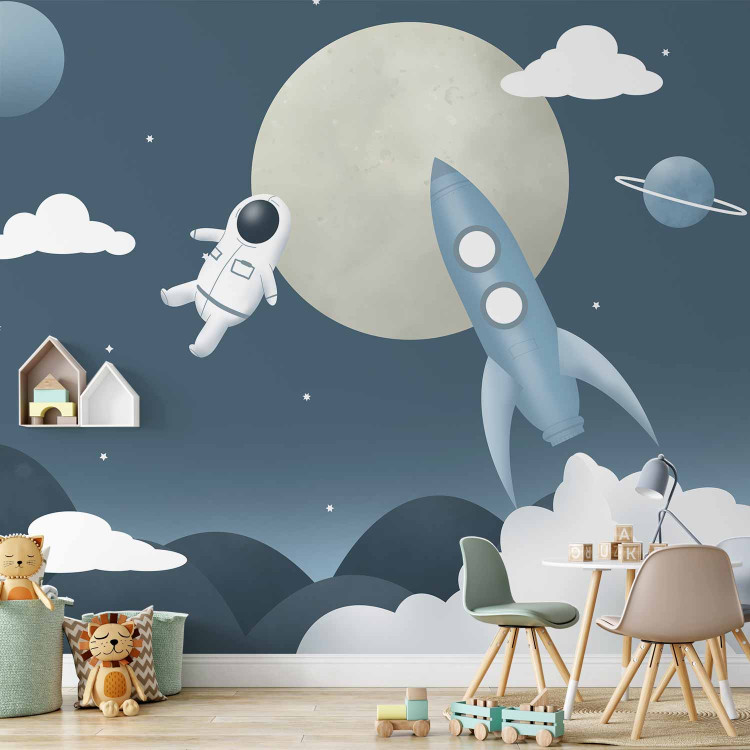 Wall Mural Astronaut in Space - Rocket and Planets in the Blue Sky 148444
