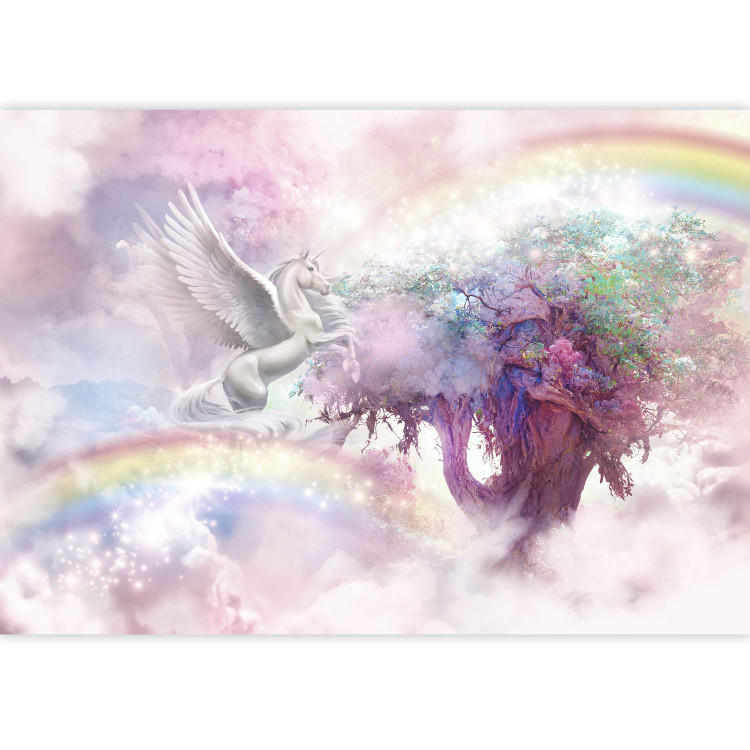 Wall Mural Unicorn and Magic Tree - Pink and Rainbow Land in the Clouds 148544 additionalImage 3