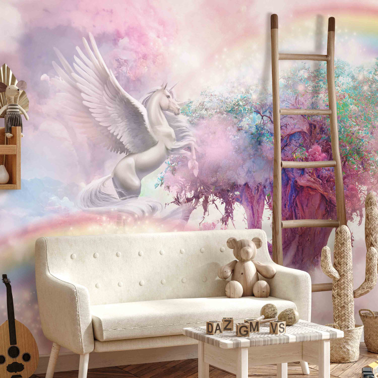Wall Mural Unicorn and Magic Tree - Pink and Rainbow Land in the Clouds 148544 additionalImage 5