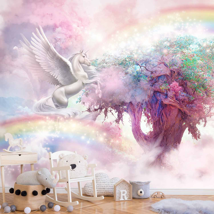 Wall Mural Unicorn and Magic Tree - Pink and Rainbow Land in the Clouds 148544 additionalImage 6