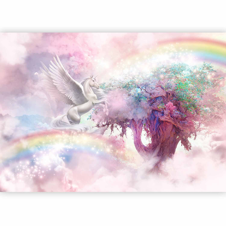 Wall Mural Unicorn and Magic Tree - Pink and Rainbow Land in the Clouds 148544 additionalImage 1