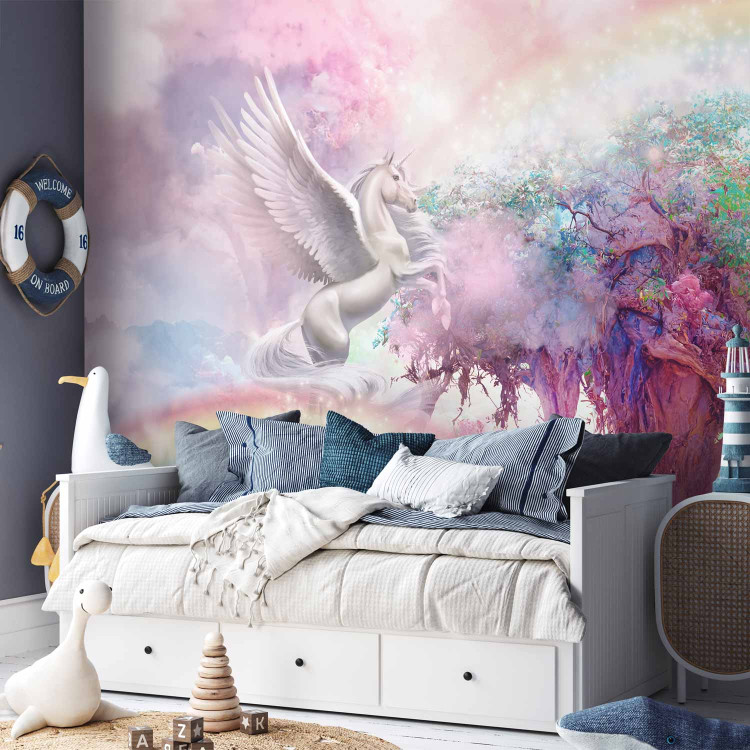 Wall Mural Unicorn and Magic Tree - Pink and Rainbow Land in the Clouds 148544 additionalImage 2