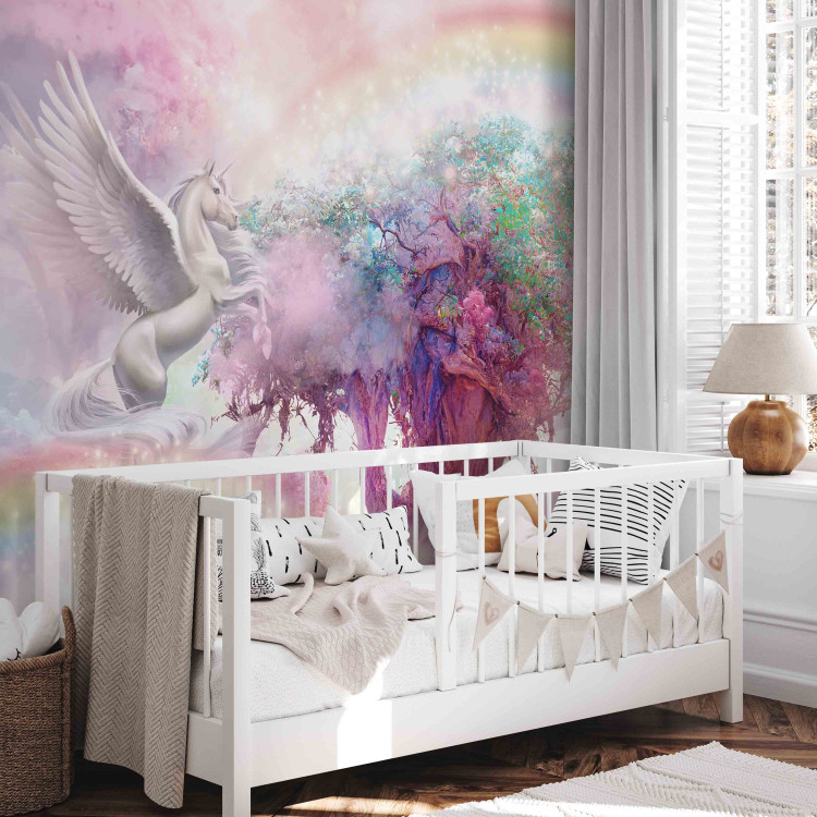 Wall Mural Unicorn and Magic Tree - Pink and Rainbow Land in the Clouds 148544 additionalImage 6