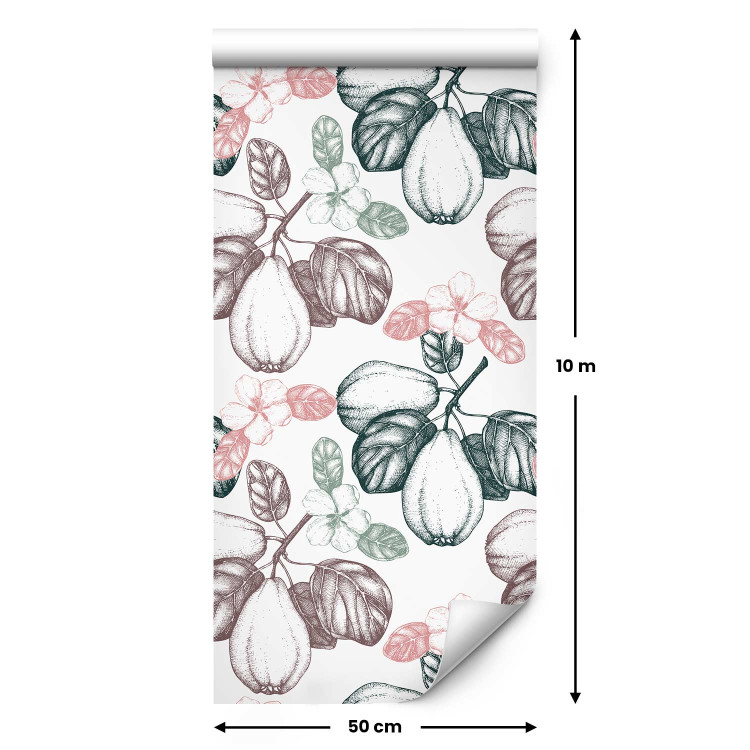 Modern Wallpaper Quince Pattern - Fruits and Leaves on Twigs in Subdued Colors 150044 additionalImage 2