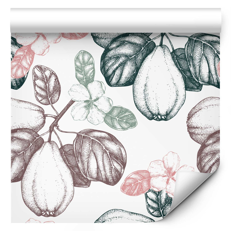Modern Wallpaper Quince Pattern - Fruits and Leaves on Twigs in Subdued Colors 150044 additionalImage 1