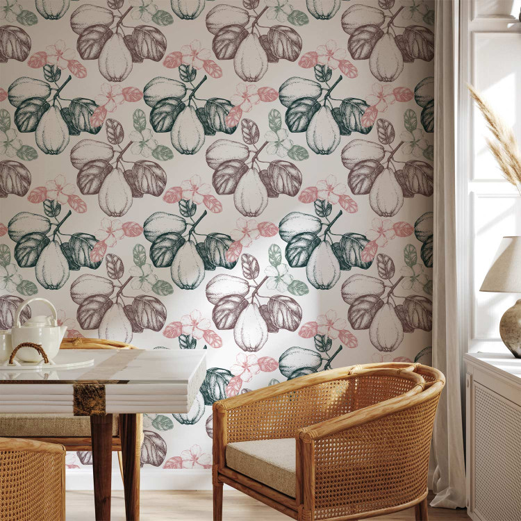Modern Wallpaper Quince Pattern - Fruits and Leaves on Twigs in Subdued Colors 150044 additionalImage 8