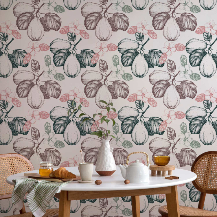 Modern Wallpaper Quince Pattern - Fruits and Leaves on Twigs in Subdued Colors 150044 additionalImage 5