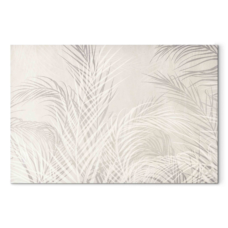 Canvas Art Print Palm Trees in the Wind - Gray Twigs With Leaves on a Light Beige Background 151244