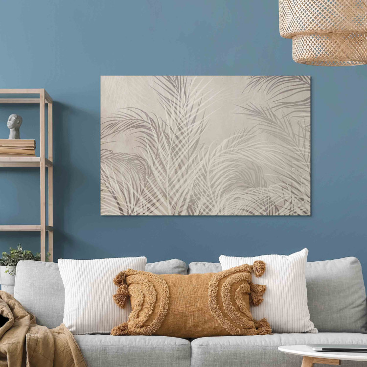 Canvas Art Print Palm Trees in the Wind - Gray Twigs With Leaves on a Light Beige Background 151244 additionalImage 9