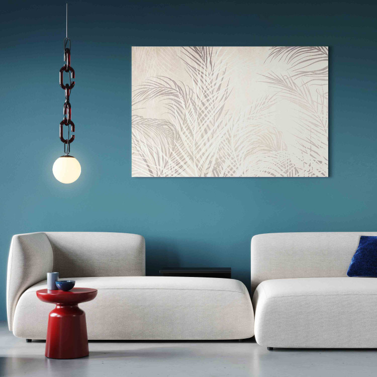 Canvas Art Print Palm Trees in the Wind - Gray Twigs With Leaves on a Light Beige Background 151244 additionalImage 11