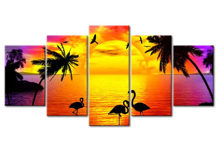 Canvas Art Print Sunset and Flamingos 58544