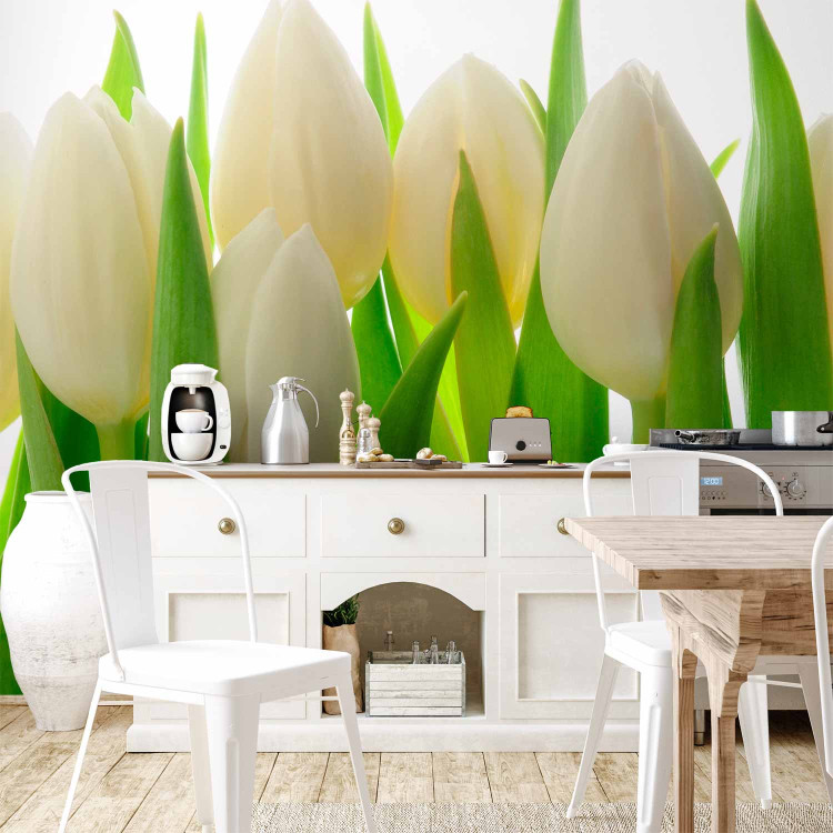 Photo Wallpaper White Tulips - Natural Floral Motif with Energetic Green 60344 additionalImage 6