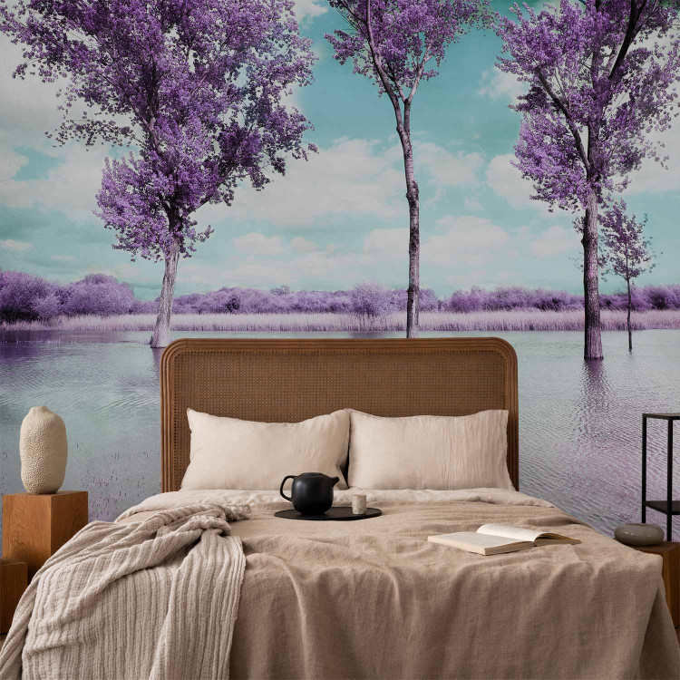 Wall Mural Heather Landscape - Trees by the Water in Provencal Style in Violet 60444 additionalImage 2