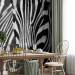 Wall Mural African Nature - Monolithic zebra in black and white stripes on a black background 61344 additionalThumb 7