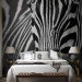 Wall Mural African Nature - Monolithic zebra in black and white stripes on a black background 61344 additionalThumb 2